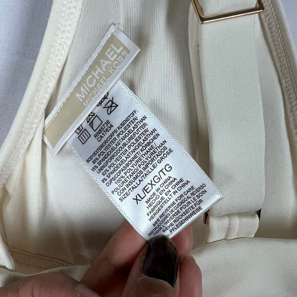NEW Michael Kors Two Piece Halter Top Grommet-Detail Bikini Set Women's Bone XL - Picture 8 of 11